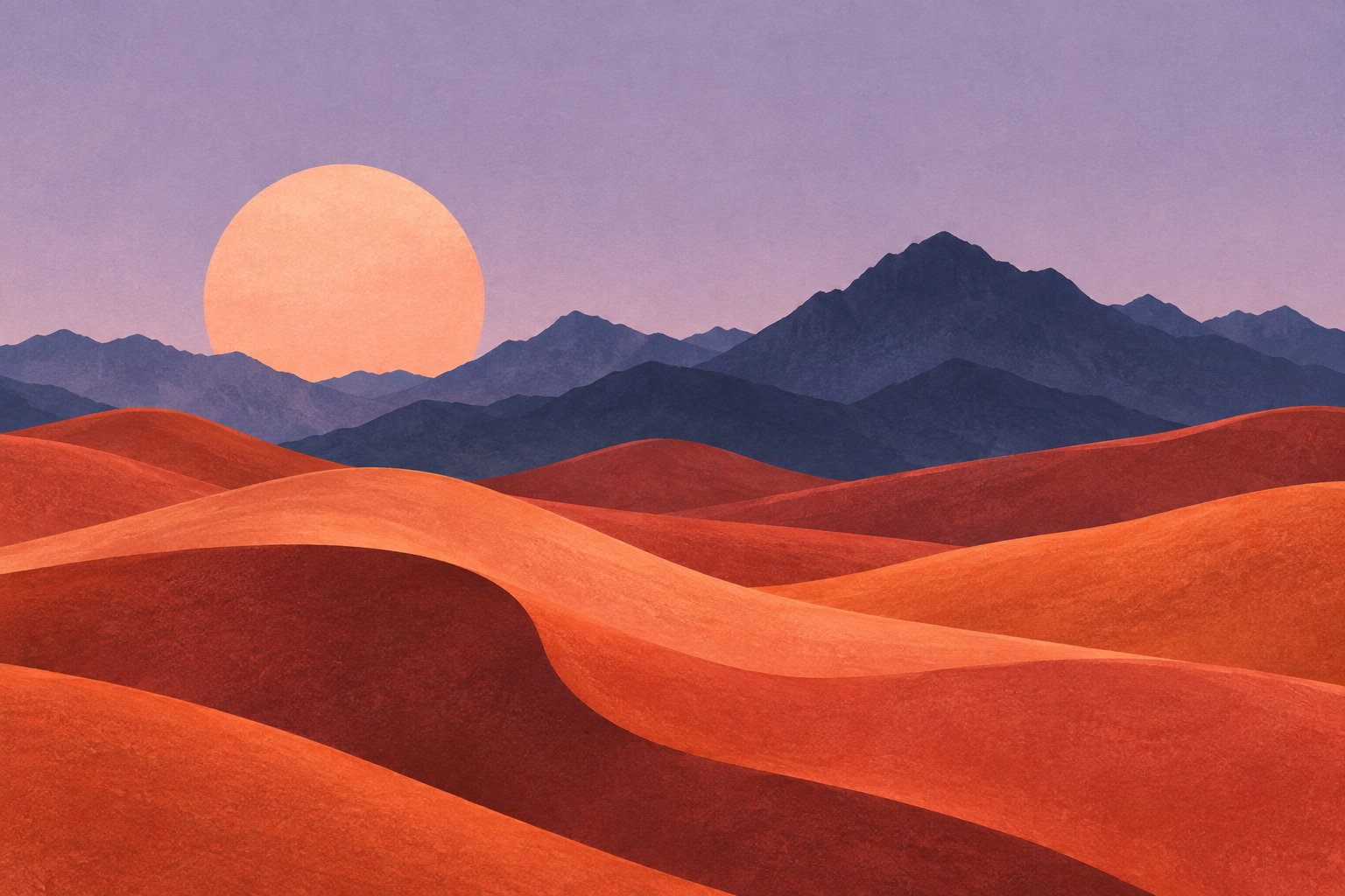 Terracotta folds, a pale sun and a deep blue horizon. An original AI-generated landscape illustration made for RasterParcel.
